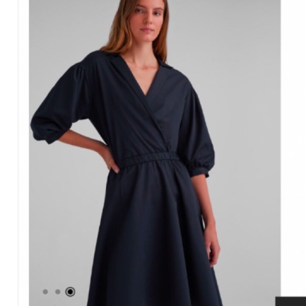 Club Monaco Collared A-Line Black Puff Sleeved Dress